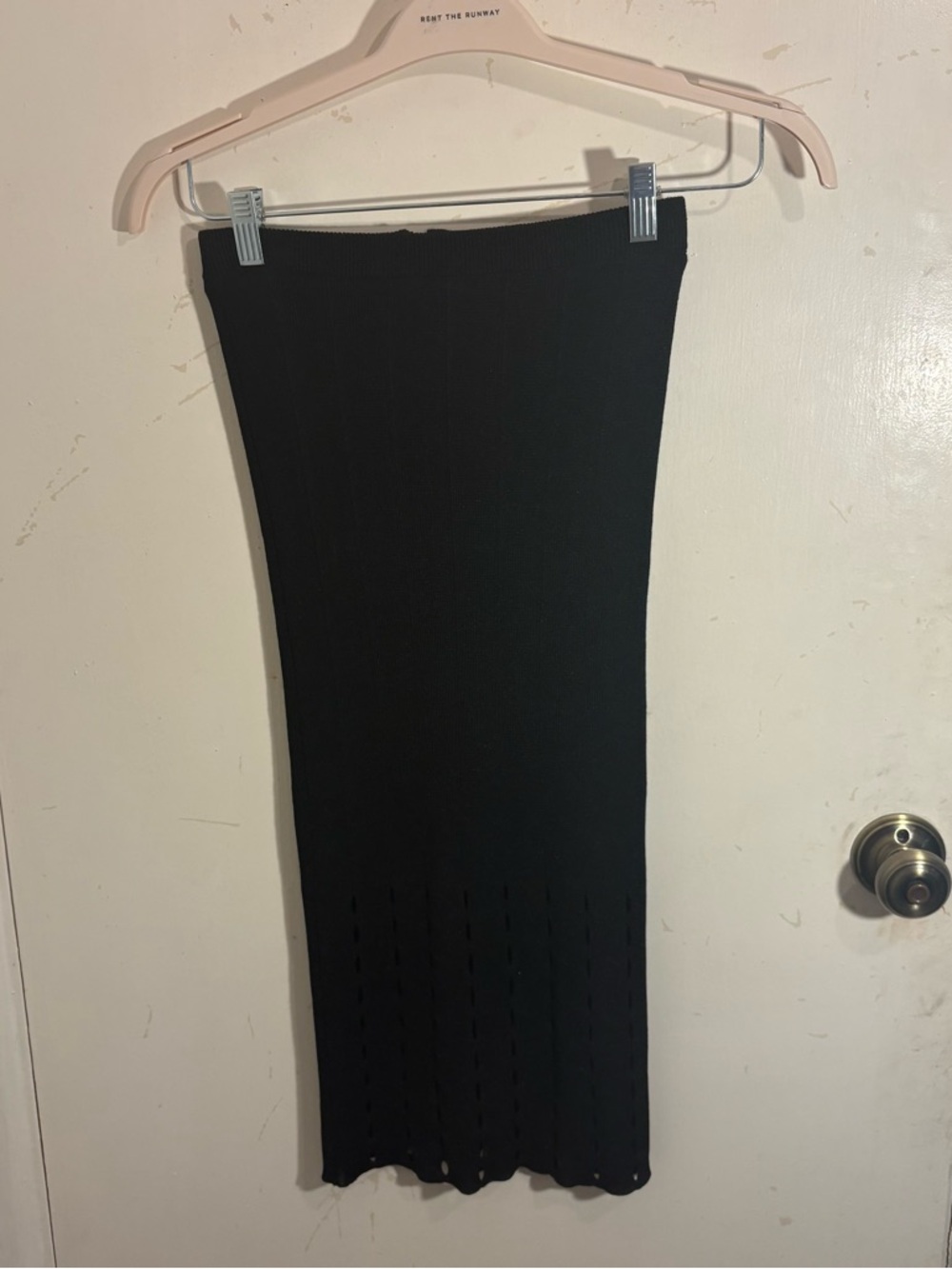 Alice + Olivia Black Ribbed Knit Pencil Midi Skirt with Cutouts